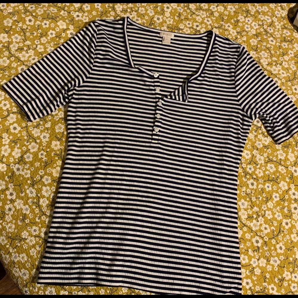 J Crew Striped Shirt With Button Front 3/4 Sleeves